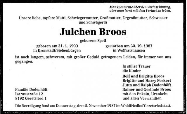 Speil Julie 1909-1987 Todesanzeige